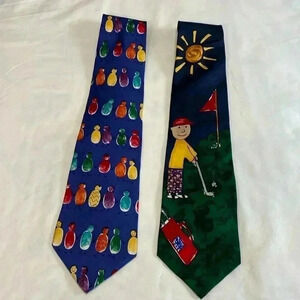 Save the Children Set of Two Novelty Ties.  Golf Dad & Fingerprint, 100% Silk.